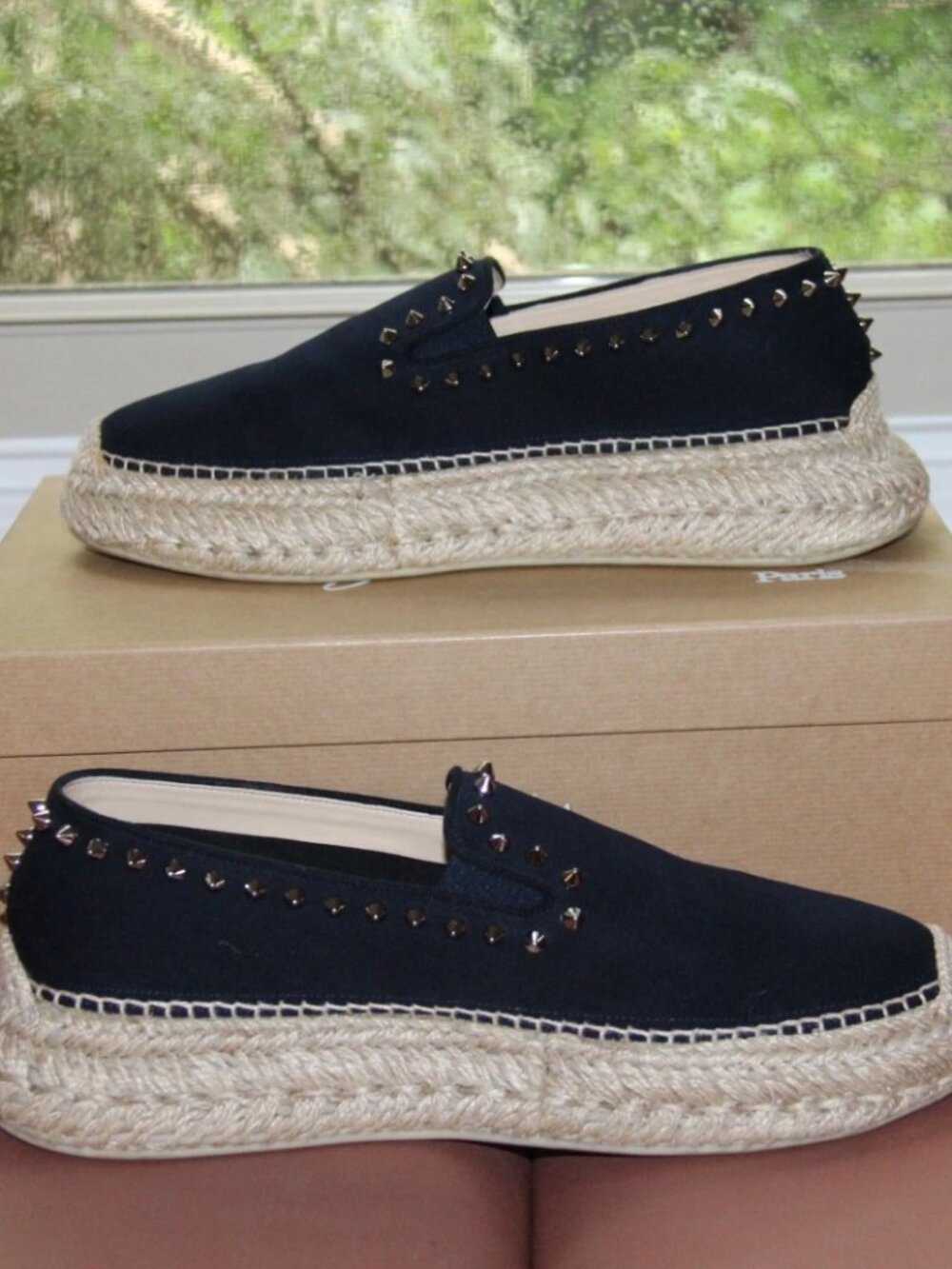 Christian Louboutin Espaboat Flat Toile Espadrille; Navy Blue Size 42